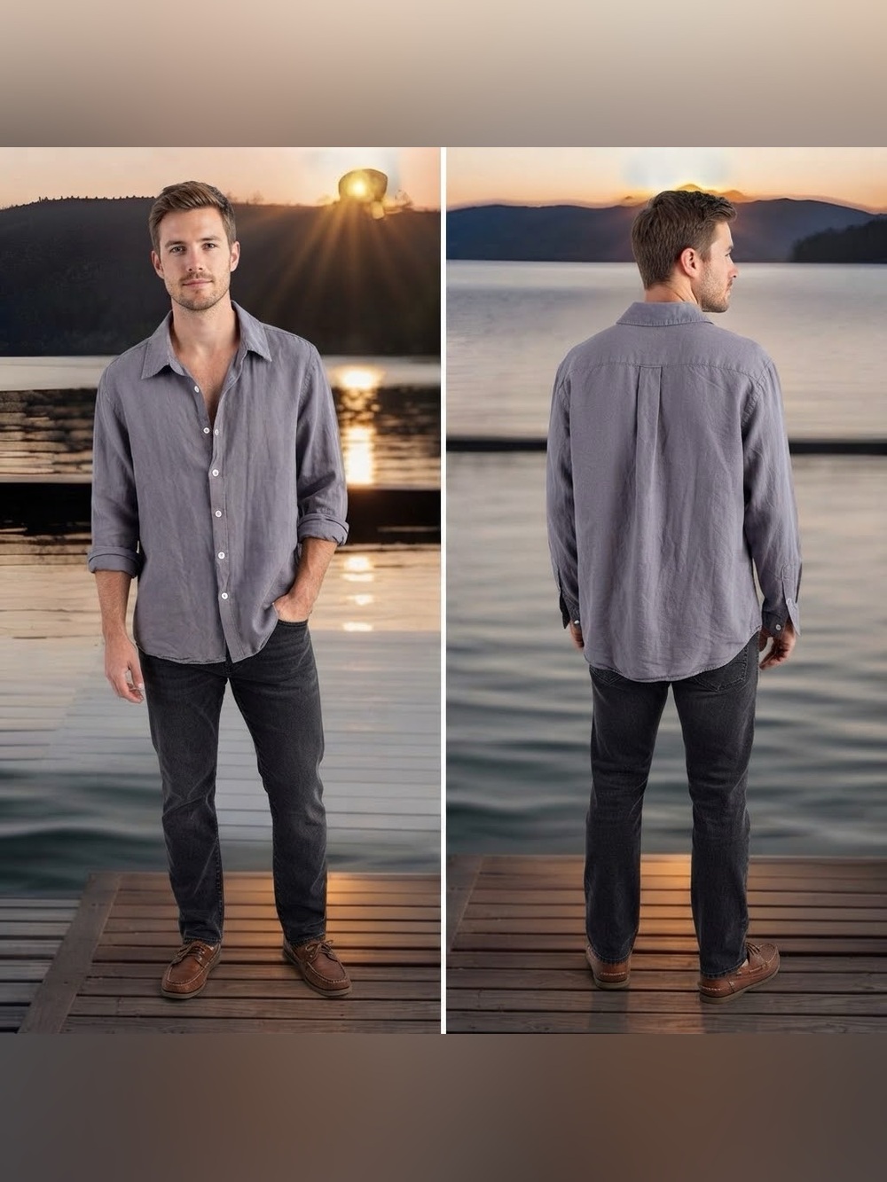 Men's Casual Button-Down Shirt in Gray